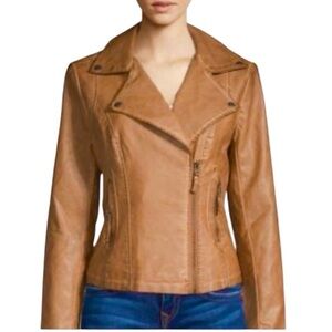 Max Studio Cognac Faux Leather Moto Jacket Small